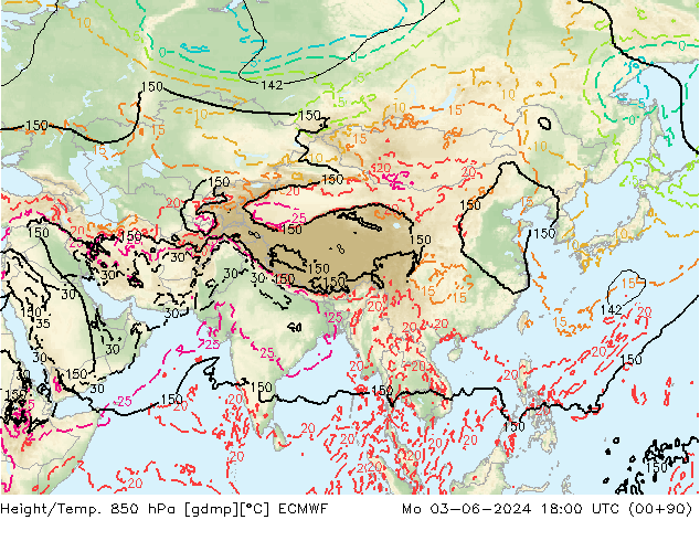 Height/Temp. 850 гПа ECMWF пн 03.06.2024 18 UTC