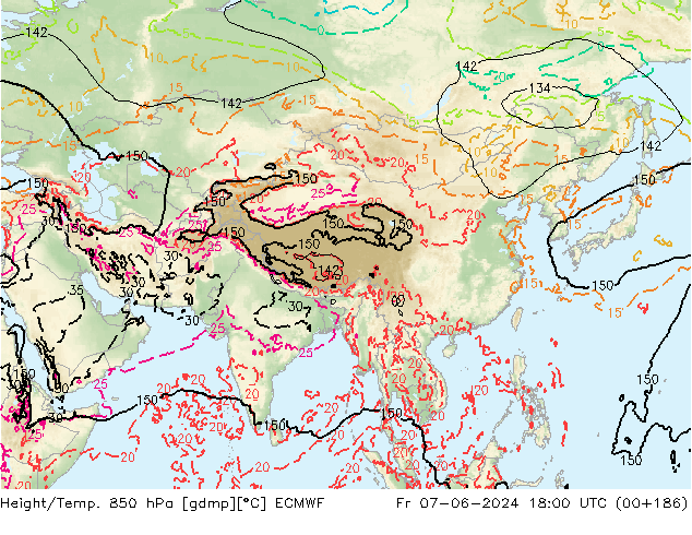 Géop./Temp. 850 hPa ECMWF ven 07.06.2024 18 UTC