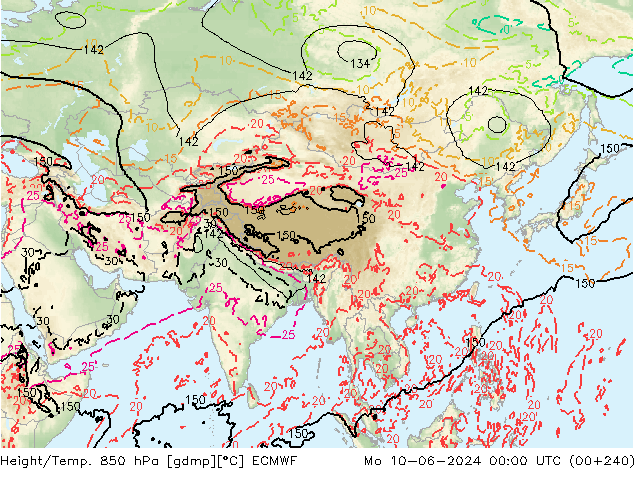 Height/Temp. 850 hPa ECMWF Mo 10.06.2024 00 UTC