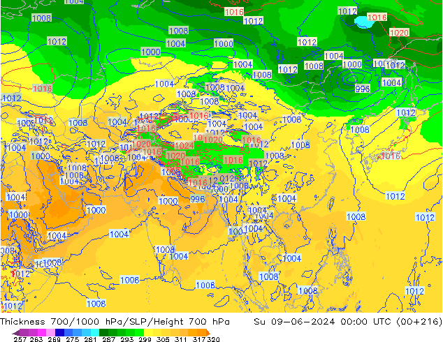 700-1000 hPa Kalınlığı ECMWF Paz 09.06.2024 00 UTC