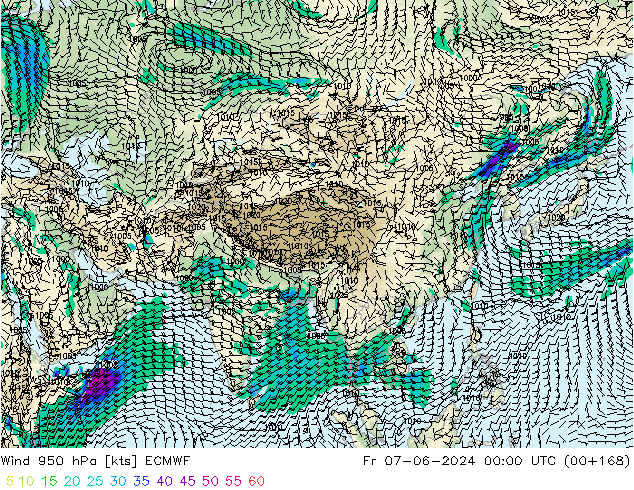 Viento 950 hPa ECMWF vie 07.06.2024 00 UTC