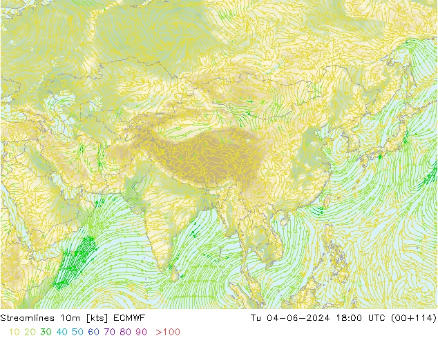 Línea de corriente 10m ECMWF mar 04.06.2024 18 UTC
