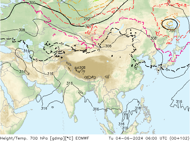 Height/Temp. 700 hPa ECMWF mar 04.06.2024 06 UTC