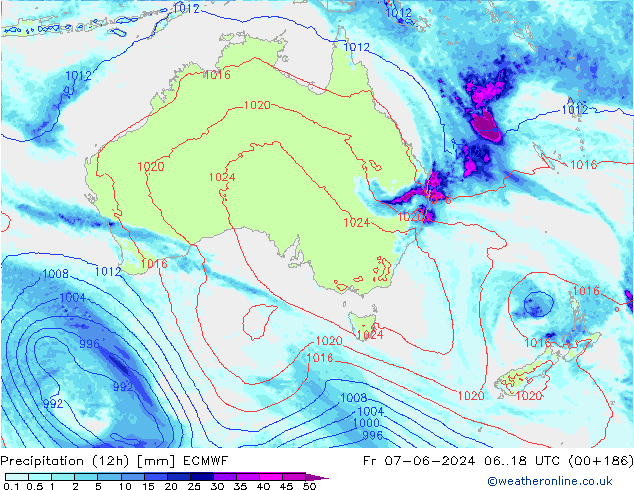 Precipitation (12h) ECMWF Fr 07.06.2024 18 UTC