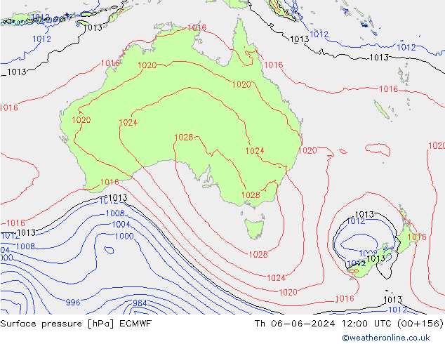 Presión superficial ECMWF jue 06.06.2024 12 UTC