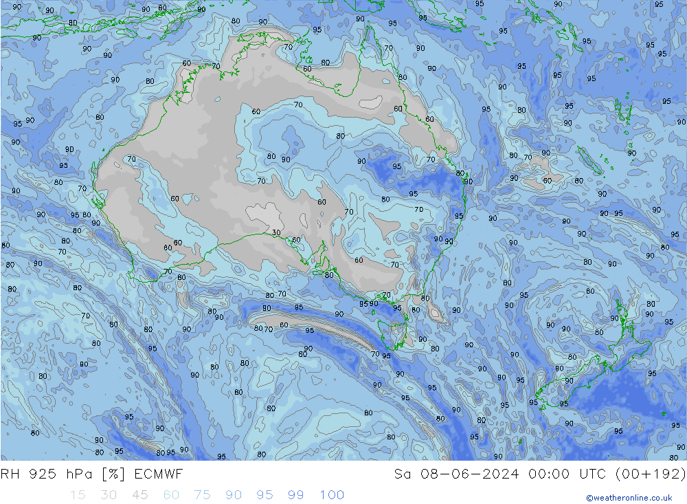 RH 925 hPa ECMWF Sa 08.06.2024 00 UTC