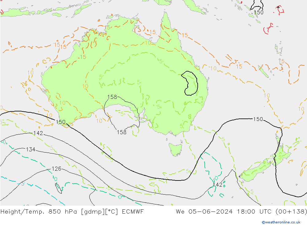 Height/Temp. 850 hPa ECMWF Qua 05.06.2024 18 UTC