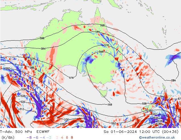 T-Adv. 500 hPa ECMWF za 01.06.2024 12 UTC