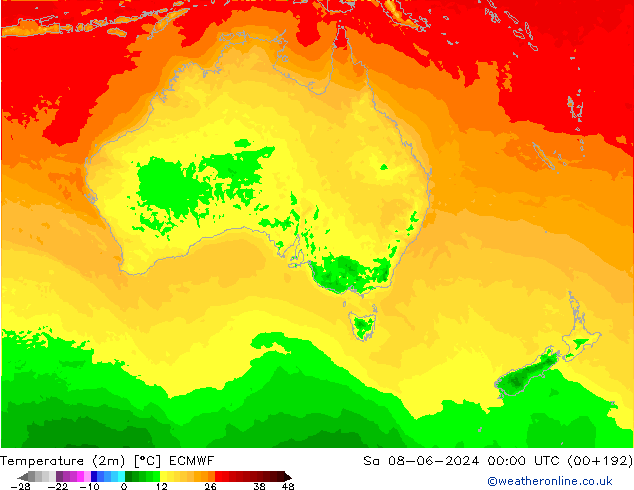 Temperatura (2m) ECMWF Sáb 08.06.2024 00 UTC