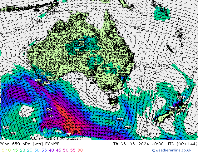 Rüzgar 850 hPa ECMWF Per 06.06.2024 00 UTC