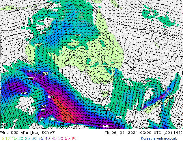 Wind 950 hPa ECMWF do 06.06.2024 00 UTC