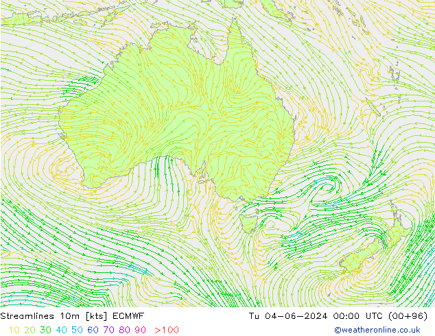 Streamlines 10m ECMWF Út 04.06.2024 00 UTC