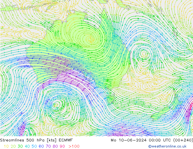 Streamlines 500 hPa ECMWF Mo 10.06.2024 00 UTC