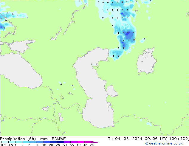 Precipitation (6h) ECMWF Tu 04.06.2024 06 UTC