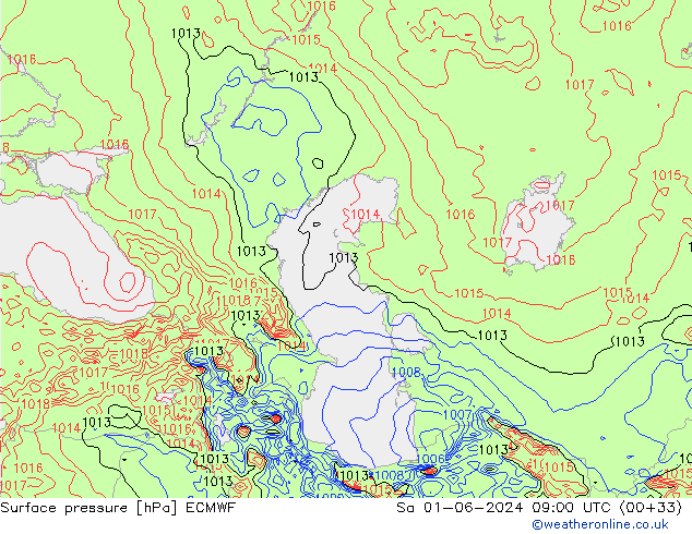 приземное давление ECMWF сб 01.06.2024 09 UTC