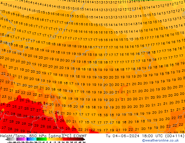 Z500/Rain (+SLP)/Z850 ECMWF Tu 04.06.2024 18 UTC