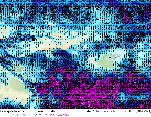 Precipitation accum. ECMWF 星期一 10.06.2024 00 UTC