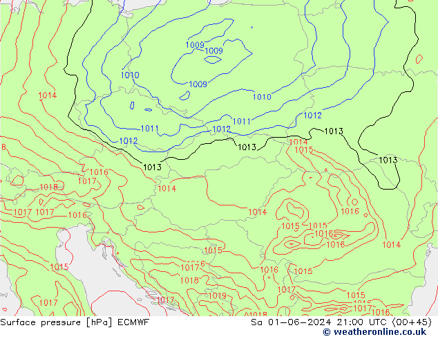 Bodendruck ECMWF Sa 01.06.2024 21 UTC