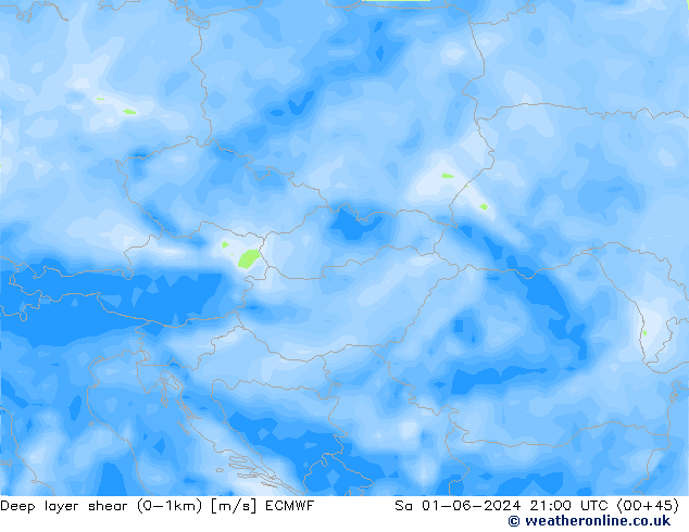 Deep layer shear (0-1km) ECMWF so. 01.06.2024 21 UTC