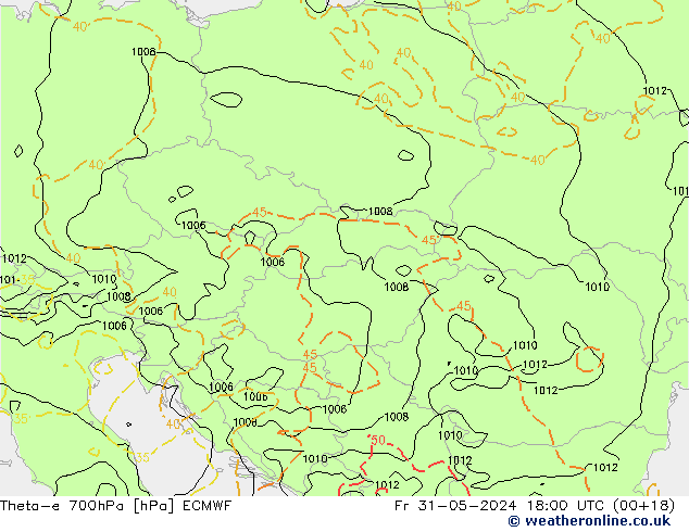 Theta-e 700гПа ECMWF пт 31.05.2024 18 UTC