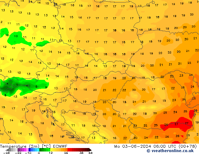 Temperatura (2m) ECMWF Seg 03.06.2024 06 UTC