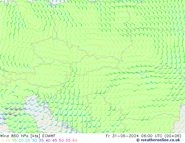 Viento 850 hPa ECMWF vie 31.05.2024 06 UTC