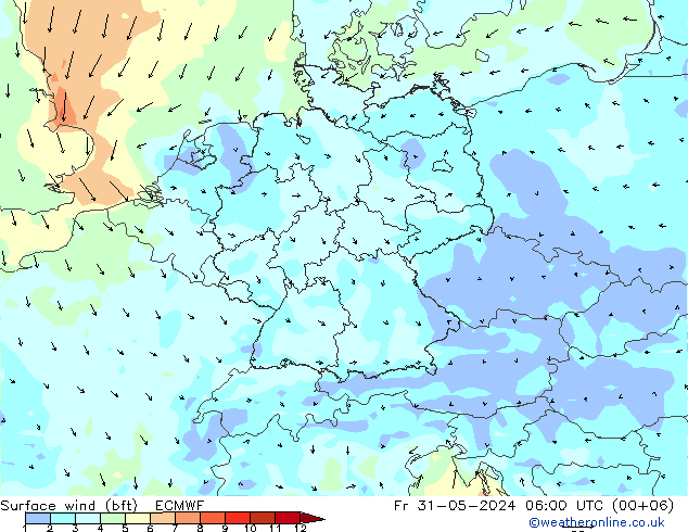 Surface wind (bft) ECMWF Fr 31.05.2024 06 UTC
