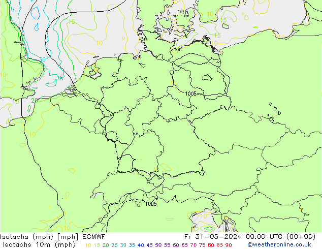 Isotachs (mph) ECMWF 星期五 31.05.2024 00 UTC