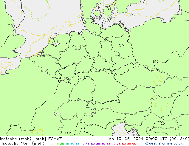 Isotachs (mph) ECMWF lun 10.06.2024 00 UTC