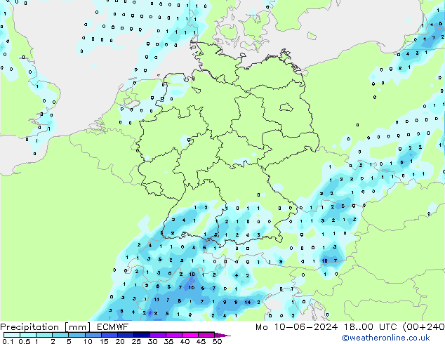 precipitação ECMWF Seg 10.06.2024 00 UTC