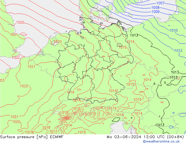 Bodendruck ECMWF Mo 03.06.2024 12 UTC