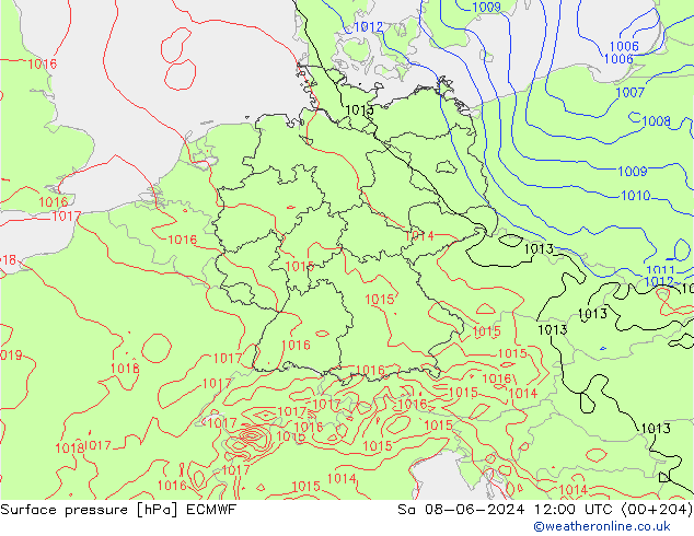 Pressione al suolo ECMWF sab 08.06.2024 12 UTC