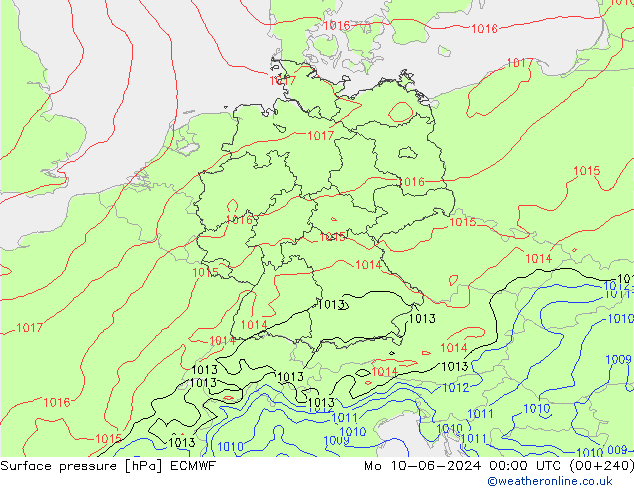 Surface pressure ECMWF Mo 10.06.2024 00 UTC