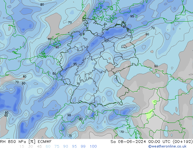 RH 850 hPa ECMWF Sa 08.06.2024 00 UTC