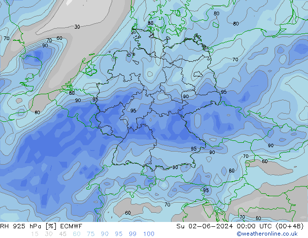 RH 925 hPa ECMWF So 02.06.2024 00 UTC