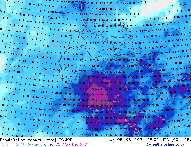 Precipitation accum. ECMWF We 05.06.2024 18 UTC