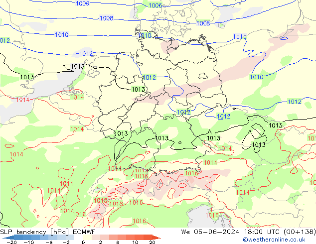 SLP tendency ECMWF Qua 05.06.2024 18 UTC