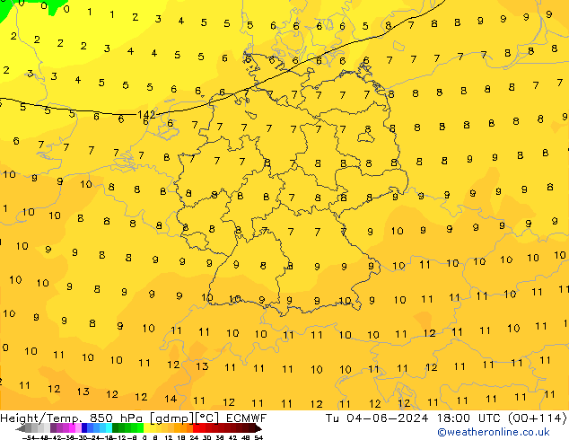 Z500/Rain (+SLP)/Z850 ECMWF Út 04.06.2024 18 UTC