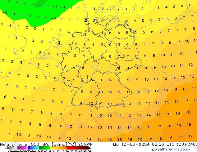 Height/Temp. 850 hPa ECMWF Mo 10.06.2024 00 UTC