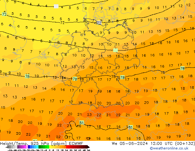 Height/Temp. 925 hPa ECMWF Qua 05.06.2024 12 UTC