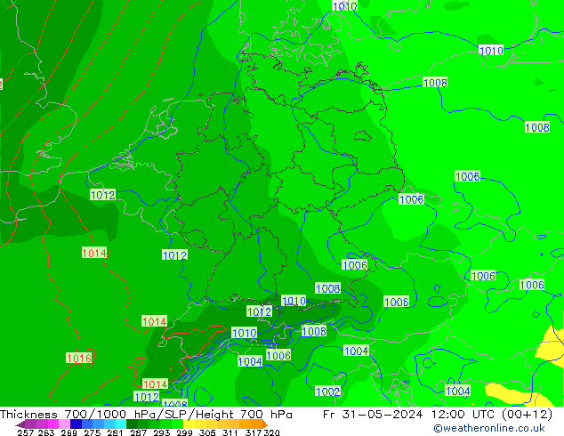 Schichtdicke 700-1000 hPa ECMWF Fr 31.05.2024 12 UTC