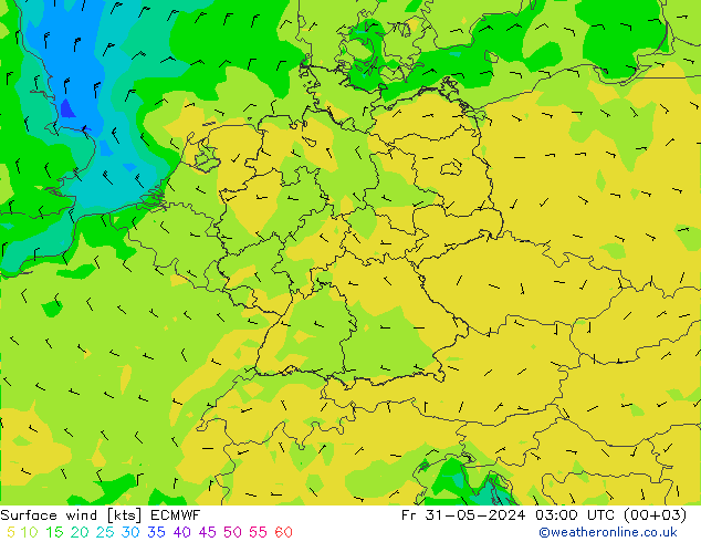 Bodenwind ECMWF Fr 31.05.2024 03 UTC