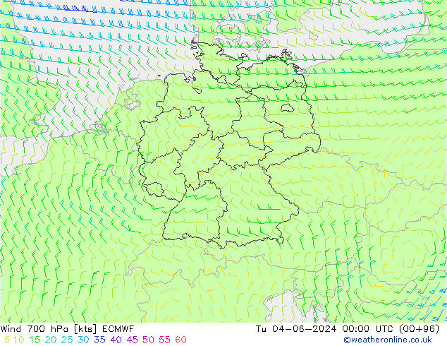 Vento 700 hPa ECMWF Ter 04.06.2024 00 UTC