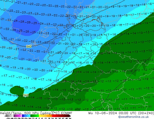 Height/Temp. 500 hPa ECMWF Mo 10.06.2024 00 UTC