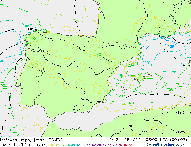 Isotachs (mph) ECMWF пт 31.05.2024 03 UTC