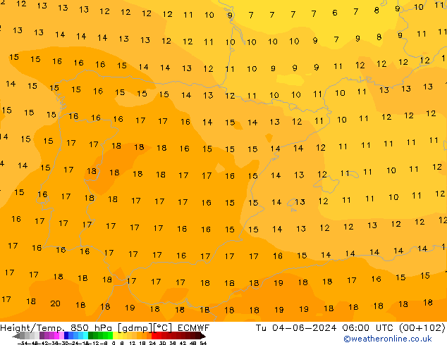 Geop./Temp. 850 hPa ECMWF mar 04.06.2024 06 UTC