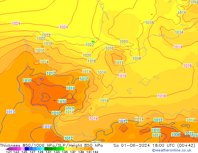 Thck 850-1000 hPa ECMWF sab 01.06.2024 18 UTC