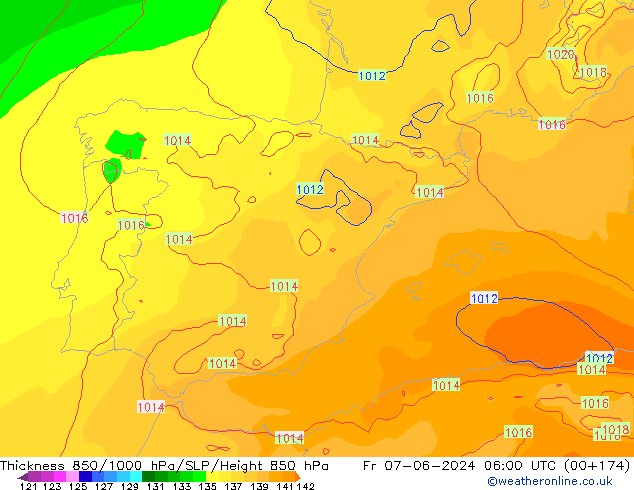 Thck 850-1000 hPa ECMWF Fr 07.06.2024 06 UTC