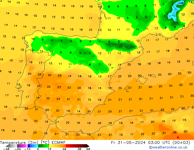 Sıcaklık Haritası (2m) ECMWF Cu 31.05.2024 03 UTC