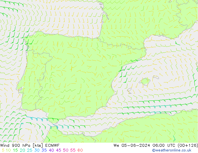 wiatr 900 hPa ECMWF śro. 05.06.2024 06 UTC